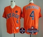 Men MLB Houston Astros #4 George Springer Orange 2017 World Series Champions And Houston Astros Strong Patch Flex Base Jersey