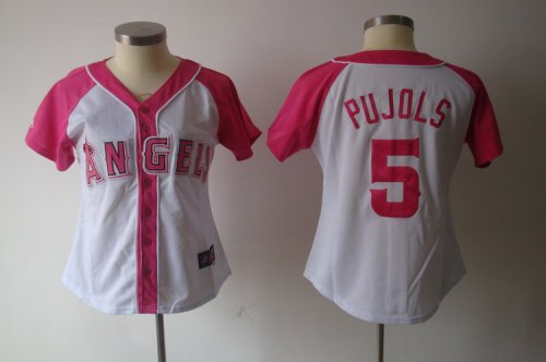 women mlb jerseys los angeles angels #5 pujols white and pink(20