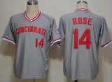 Men's MLB Cincinnati Reds #14 Pete Rose Grey Mitchell and Ness Throwback Jersey