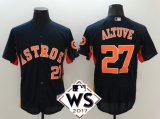 Men Majestic Houston Astros #27 Jose Altuve Navy Blue 2017 World Series Flex Base Jerseys
