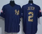 Men MLB New York Yankees #2 Derek Jeter Blue Salute to Service Cool Base Jerseys