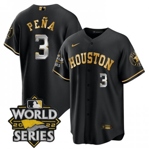 Men\'s Houston Astros #3 Jeremy Pena Black Gold Stitched World Series Cool Base Limited Jersey