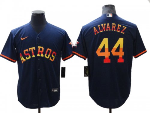 Men\'s Houston Astros #44 Yordan Alvarez Navy Blue Rainbow Stitched Cool Base Jersey