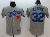 mlb los angeles dodgers #32 sandy koufax majestic grey flexbase authentic collection jerseys