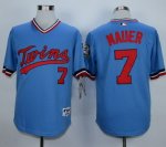 MLB Jersey Minnesota Twins #7 Joe Mauer Light Blue 1984 Turn Bac