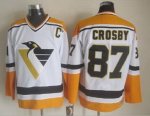 Men Pittsburgh Penguins #87 Sidney Crosby White Yellow CCM Throwback Stitched NHL Jersey