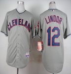 mib jerseys Cleveland Indians #12 Lindor Grey Cool Base Stitche