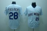Baseball Jerseys milwaukee brewers #28 fielder white(blue strip