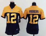 women nike nfl green bay packers #12 aaron rodgers yellow and blue jerseys