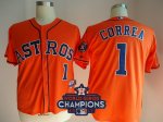 Men Houston Astros #1 Carlos Correa Orange 2017 World Series Champions Patch MLB Jersey