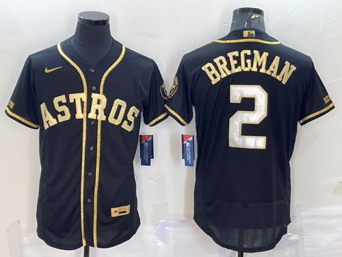 Men\'s Houston Astros #2 Alex Bregman Black Gold Flex Base Stitched Jerseys