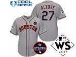 Men Majestic Houston Astros #27 Jose Altuve Grey 2017 World Series Cool Base And Houston Astros Strong Patch MLB Jersey