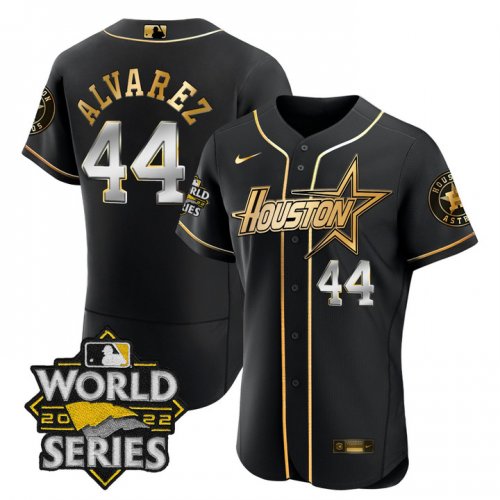 Men\'s Houston Astros #44 Yordan Alvarez World Series Stitched Black Gold Special Flex Base Jersey