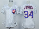 women mlb chicago cubs #34 jon lester white majestic cool base jerseys [blue stripes]