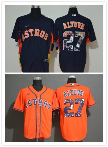 Men\'s Houston Astros # 27 Jose Altuve Team Logo Number Fashion 2020 Stitched Baseball Jersey