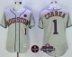 Men MLB Houston Astros #1 Carlos Correa Grey 2017 World Series Champions And Houston Astros Strong Patch Flex Base Jerseys