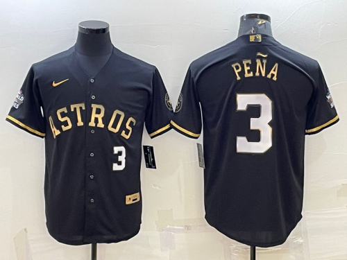 Men\'s Houston Astros #3 Jeremy Pena Number Black Gold 2022 World Series Stitched Baseball Jersey