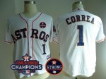 Men Houston Astros #1 Carlos Correa White 2017 World Series Champions And Houston Astros Strong Patch MLB Jersey