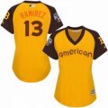women's majestic boston red sox #13 hanley ramirez authentic yellow 2016 all star american league bp cool base mlb jerseys