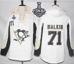 Men NHL Pittsburgh Penguins #71 Evgeni Malkin White Pullover Hoodie 2017 Stanley Cup Final Patch Stitched NHL Jersey
