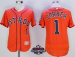 Men MLB Houston Astros #1 Carlos Correa Orange 2017 World Series Champions Patch Flex Base Jerseys