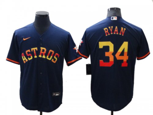 Men\'s Houston Astros #34 Nolan Ryan Navy Blue Rainbow Stitched Baseball Cool Base Jersey