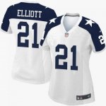 Women's Nike Dallas Cowboys #21 Ezekiel Elliott White Thanksgiving Throwback Limited NFL Jerseys