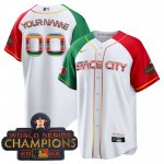 Houston Astros MEXICO 2022 Champions White With Green Red Sleeve Space City Mexico Cool Base Stitched Jerseys