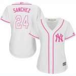 Women MLB New York Yankees #24 Gary Sanchez White Pink Fashion Stitched Jerseys
