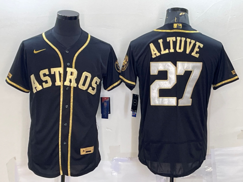 Men\'s Houston Astros #27 Jose Altuve Black Gold Flex Base Stitched Jerseys