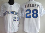 Baseball Jerseys milwaukee brewers #28 fielder white(blue strip)