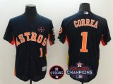 Men Majestic Houston Astros #1 Carlos Correa Navy Blue 2017 World Series Champions And Houston Astros Strong Patch Flex Base Jerseys