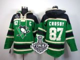 Men NHL Pittsburgh Penguins #87 Sidney Crosby Green St. Patrick's Day McNary Lace Hoodie 2017 Stanley Cup Final Patch Stitched NHL Jersey