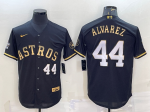 Men's Houston Astros #44 Yordan Alvarez Number Black Gold 2022 World Series Stitched Baseball Jersey
