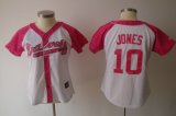women mlb atlanta braves #10 jones white and pink jerseys [2012]