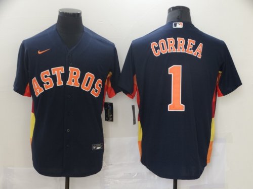 Baseball Houston Astros # 1 Carlos Correa Navy Cool Base Jersey