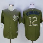 mlb chicago cubs #12 kyle schwarber green camo new cool base jerseys