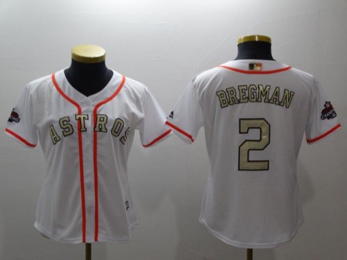Women\'s Baseball Houston Astros #2 Alex Bregman White 2017 World Series Champions Special Gold Number Cool Base Jersey