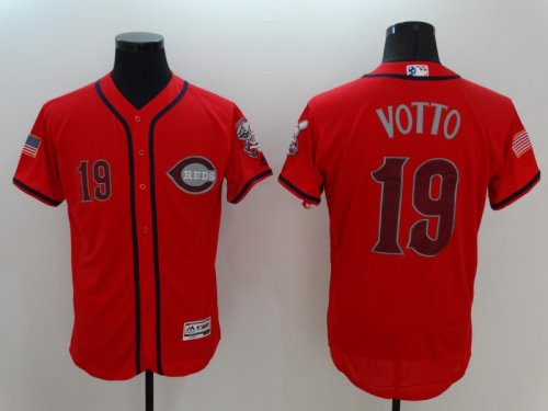 Men\'s MLB Cincinnati Reds #19 Joey Votto Scarlet Fashion Stars & Stripes Flexbase Authentic Collection Jersey