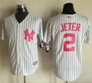 Men MLB New York Yankees #2 Derek Jeter White Strip 2016 Mother's Day Stitched Cool Base Jersey