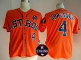 Men Houston Astros #4 George Springer Orange With Houston Astros Strong Patch MLB Jersey