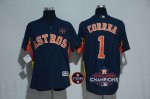 Men mlb houston astros #1 Carlos Correa majestic navy 2017 World Series Champions And Houston Astros Strong Patch cool base jerseys