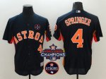 Men Majestic Houston Astros #4 George Springer Navy Blue 2017 World Series Champions And Houston Astros Strong Patch Flex Base Jerseys