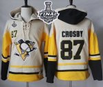 Men NHL Pittsburgh Penguins #87 Sidney Crosby Cream Gold Sawyer Hooded Sweatshirt 2017 Stanley Cup Final Patch Stitched NHL Jersey