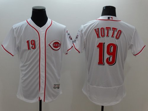 Men\'s MLB Cincinnati Reds #19 Joey Votto White Flexbase Authentic Collection Jersey
