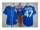 2015 world series champions mlb kansas city royals #47 johnny cueto blue jerseys