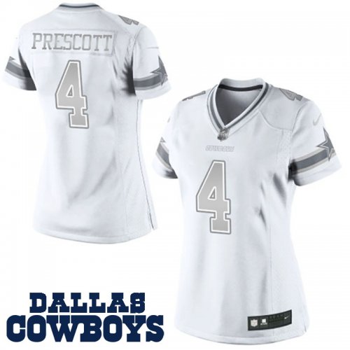 Women\'s Nike Dallas Cowboys #4 Dak Prescott White Platinum Limited NFL Jerseys