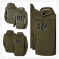 Football Cincinnati Bengals Olive Salute to Service Sideline Therma Performance Pullover Hoodie