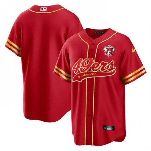 San Francisco 49ers Custom Red 75th Anniversary Baseball Jerseys