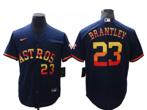 Men\'s Houston Astros #23 Michael Brantley Number Navy Blue Rainbow Stitched Cool Base Jersey